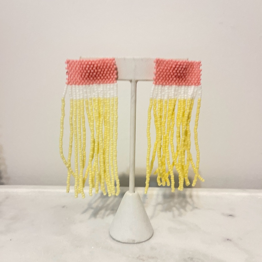 NEW Casa Clara Fringe White and Yellow Earrings With Silver Post
